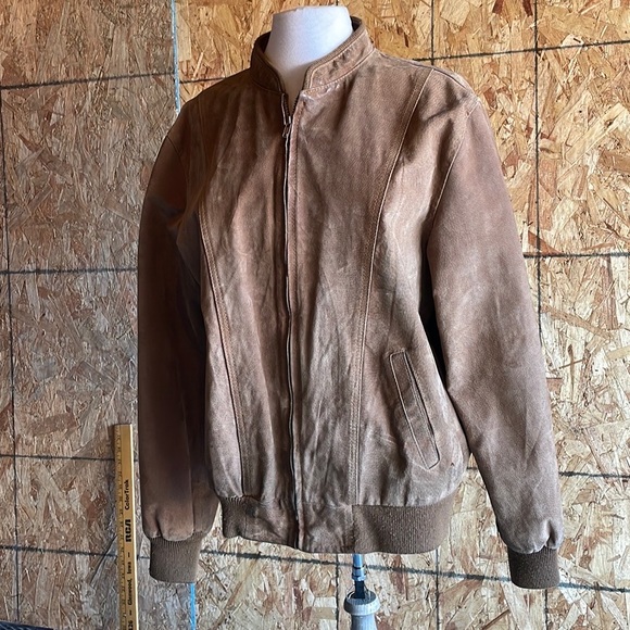 Vintage 70’s WWS Tan Suede Leather Bomber Jacket Pig Split Leather - Picture 2 of 16
